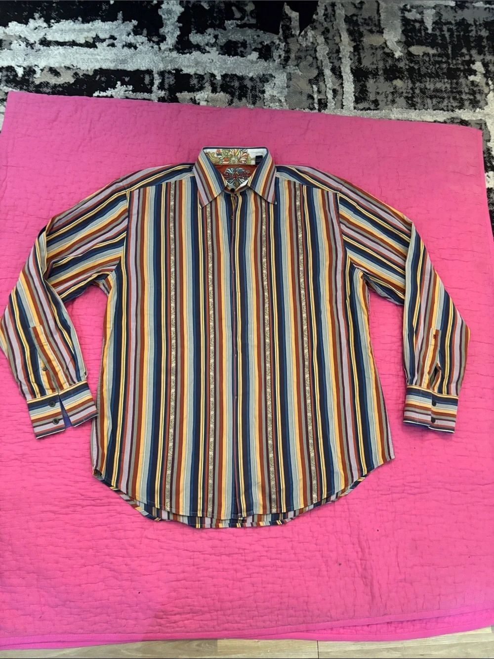 Robert Graham Multicolor Vertical Stripe Button-Down Shirt, XL